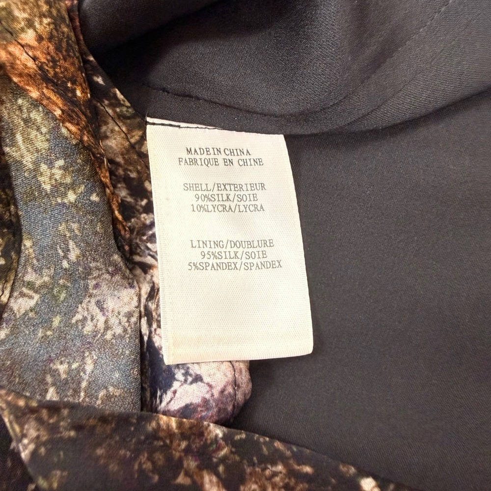 Helmut Lang Abstract Earth Tone Ruched Cowl Neck Sleeveless Sheath Dress Size 2 - Picture 12 of 13